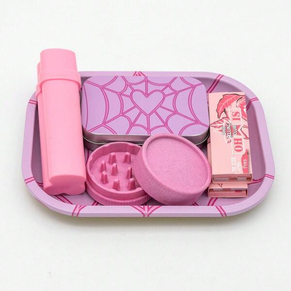 Smoking Accessories Set, Includes Ashtray, Storage Tin, Dual-Layer Grinder, 78mm Dual-Layer Flavored Papers, Suitable For Home, Party, Gathering, Great Gift For Smokers On Birthday, Holiday, Christmas